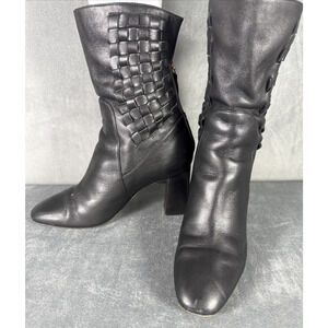 Bellofatto‎ Italy Leather Back Zip Basket Weave Women's 3” Heel Black Boots Sz 7